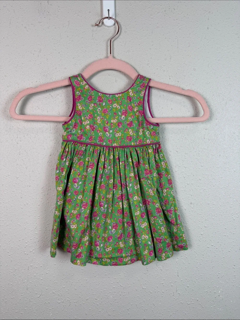 Ralph Lauren Baby Girls 9M Floral Dress Green Pink Cotton Cottagecore Spring